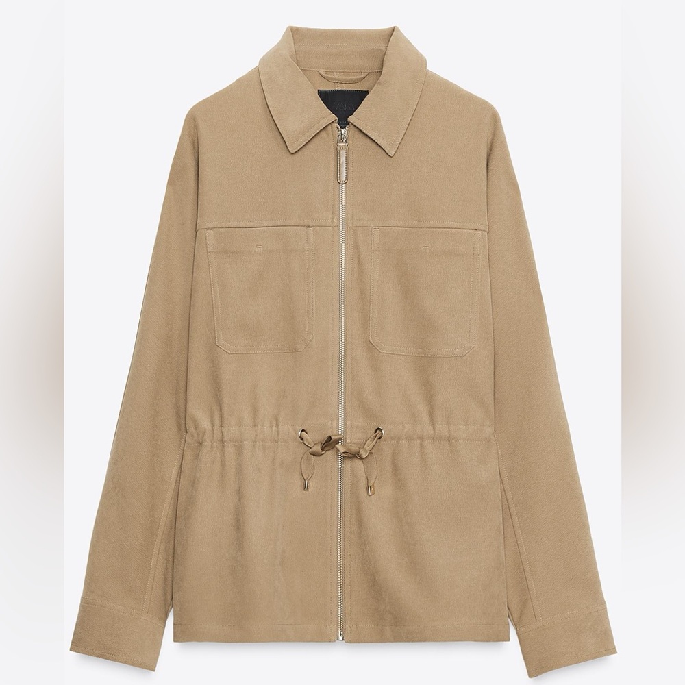 NWT Zara Adjustable Waist Pocket Suede Jacket Tan / Camel Size Small - Picture 7 of 10